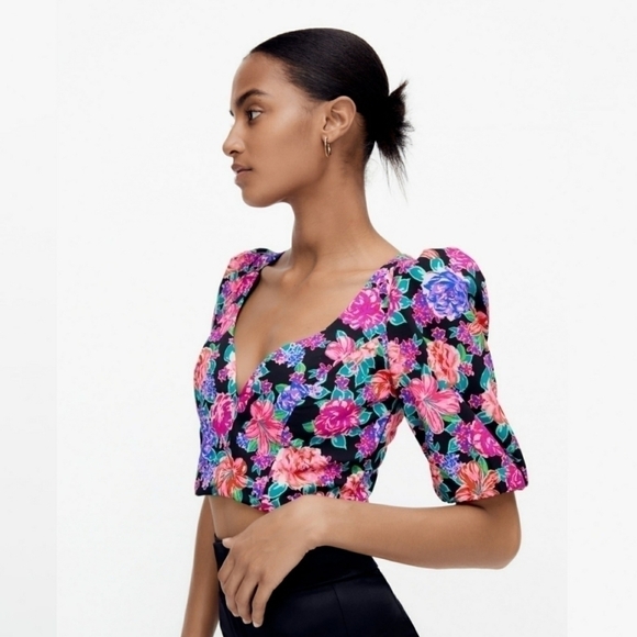 NEW Zara Floral Print Crop Top Small - Picture 1 of 9